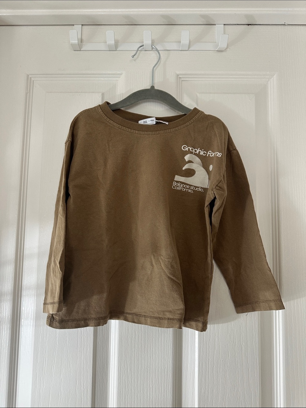 Zara Brown Crewneck Long-Sleeve Tee with White Logo